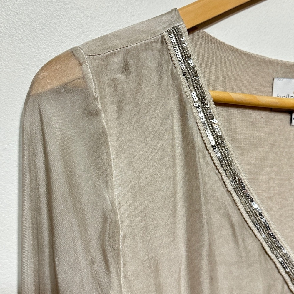 Belle France Blouse Womens M Silk Blend Sequin V-Neck Champagne Shimmer Luxury - Picture 6 of 10